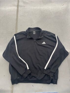 Adidas Black Quarter-Zip Performance Pullover with White Stripes